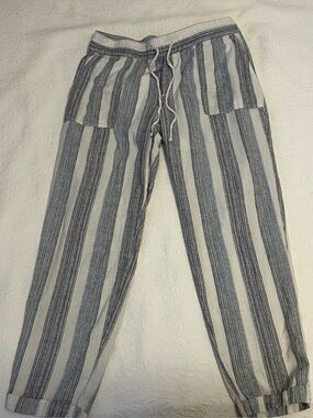 Old Navy Blue & White Vertical Stripe Linen-BlendDrawstring Joggers